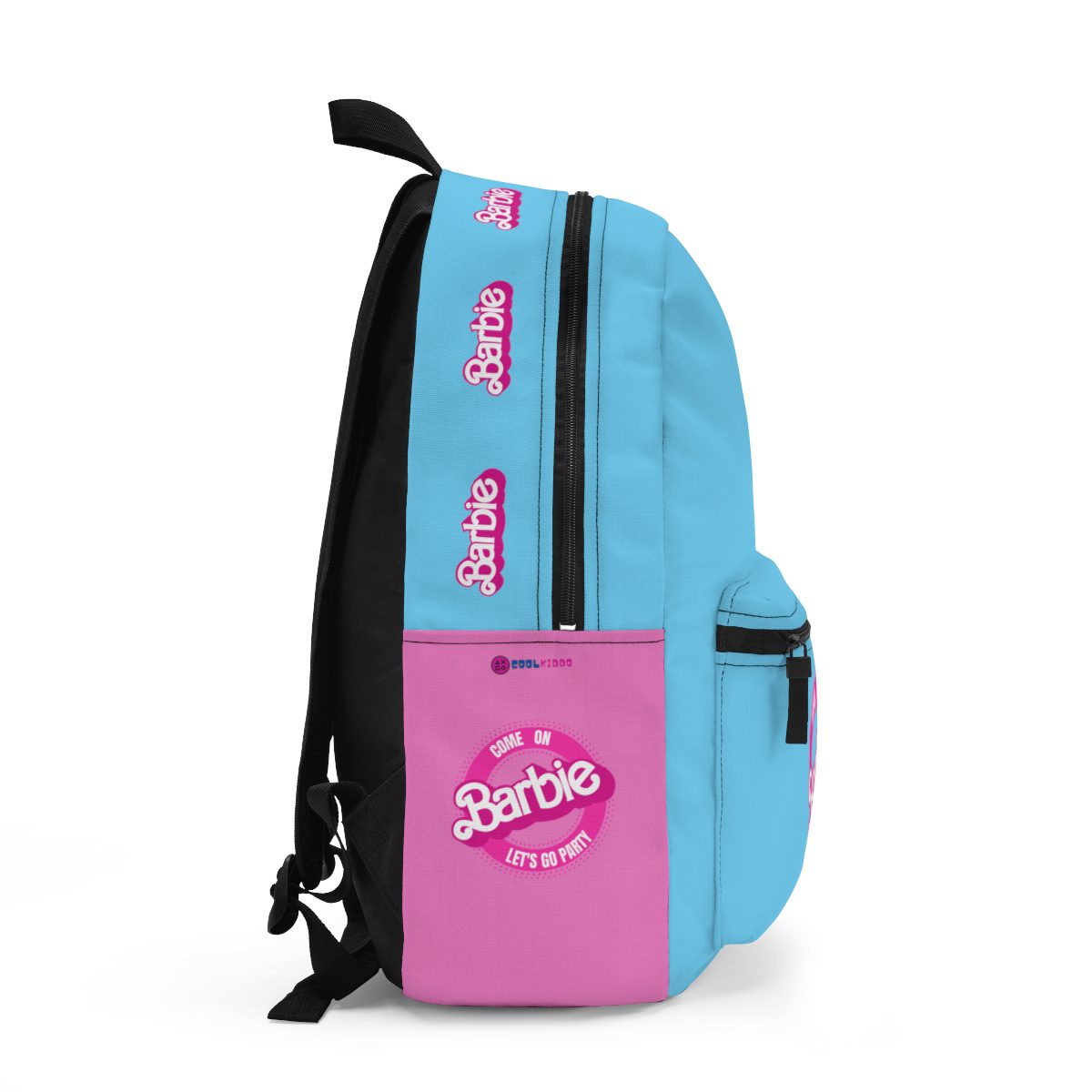 Sky Blue and Pink Barbie Backpack with Circular Logo Cool Kiddo 12