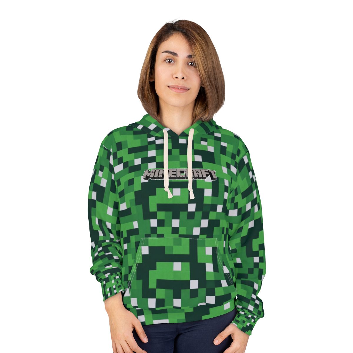 Green Minecraft Big Pixels Texture Unisex Pullover Hoodie (All Over Print) Cool Kiddo 14