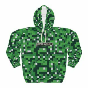 Green Minecraft Big Pixels Texture Unisex Pullover Hoodie (All Over Print) Cool Kiddo