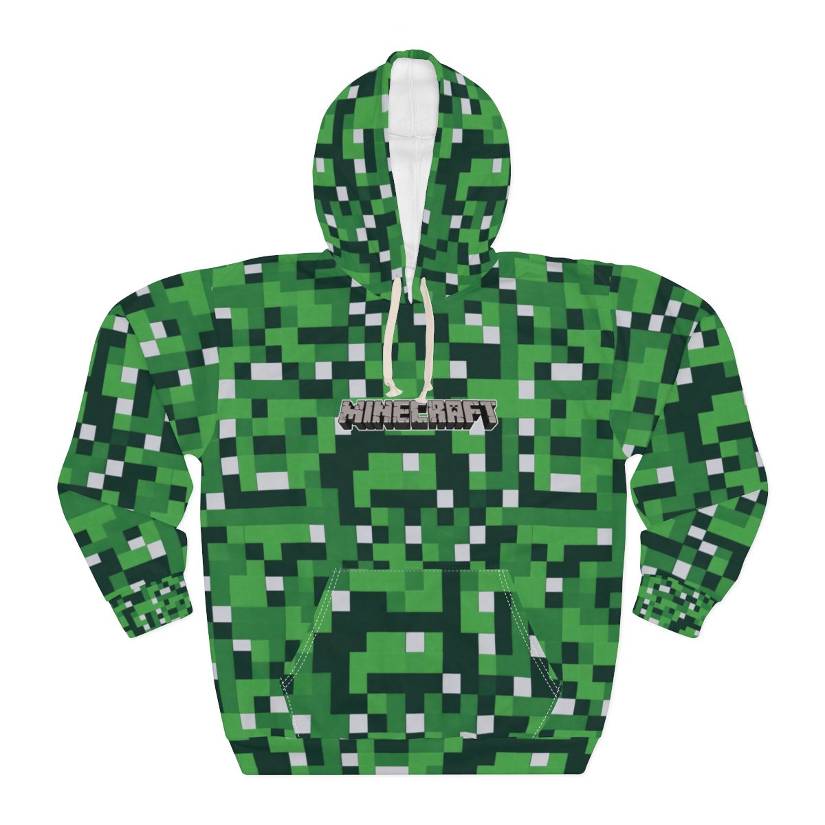 Green Minecraft Big Pixels Texture Unisex Pullover Hoodie (All Over Print) Cool Kiddo 10