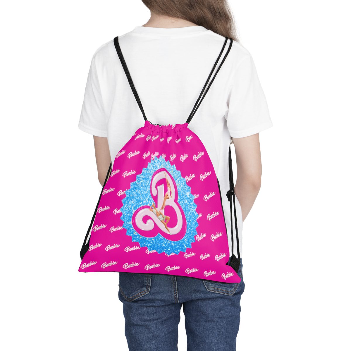 Deep Pink Barbie 2023 Movie Logo Outdoor Drawstring Bag Cool Kiddo 16
