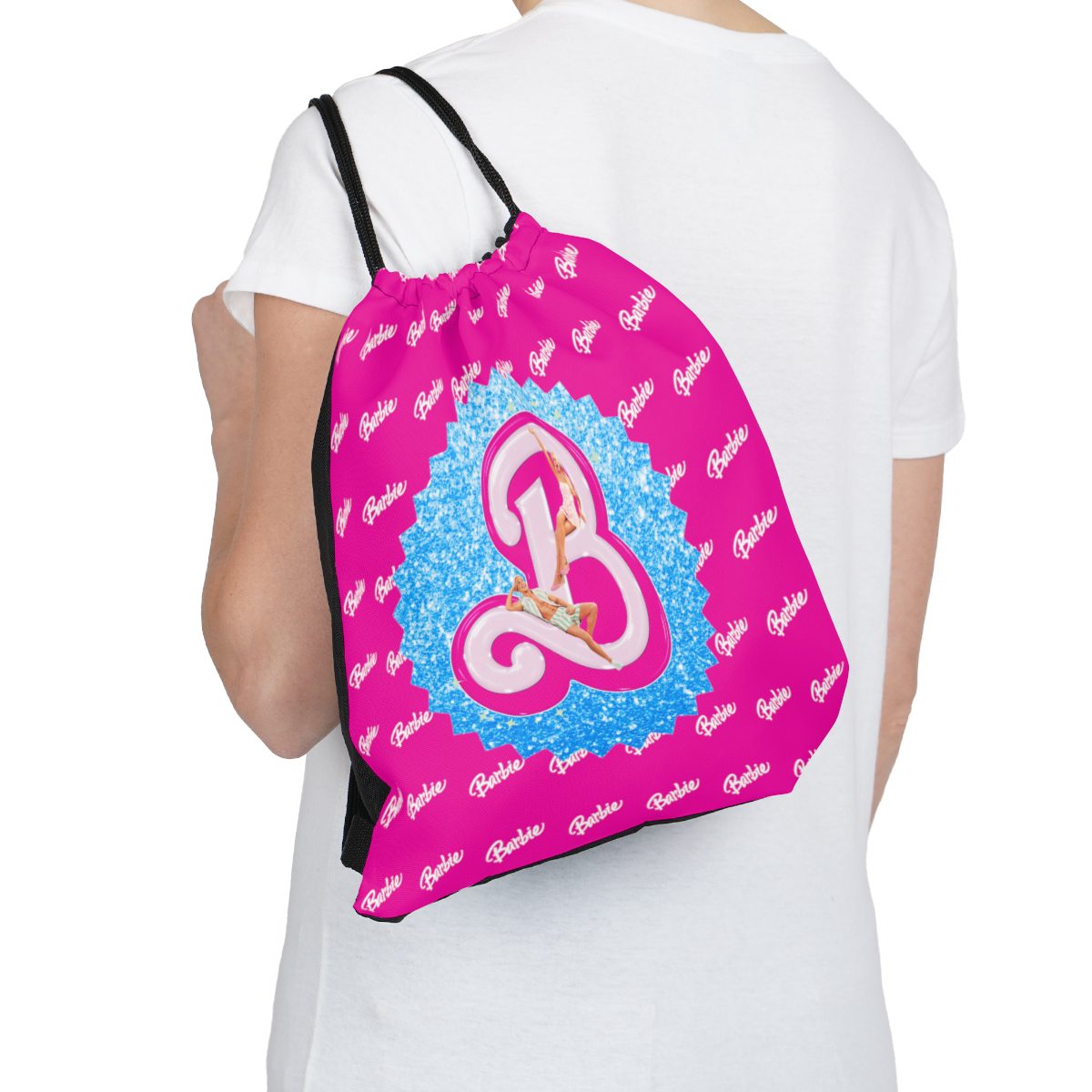 Deep Pink Barbie 2023 Movie Logo Outdoor Drawstring Bag Cool Kiddo 18