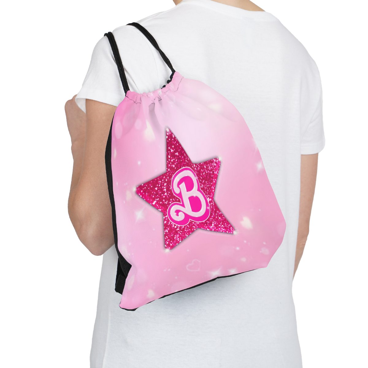 Barbie Glitter Starshine: Pink Sparkling Logo Drawstring Bag Cool Kiddo 18