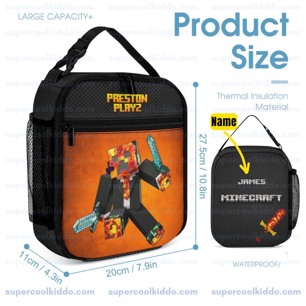 Preston Playz Minecraft Orange and Black Backpack, Prestonplayz 3 piece custom backpack set