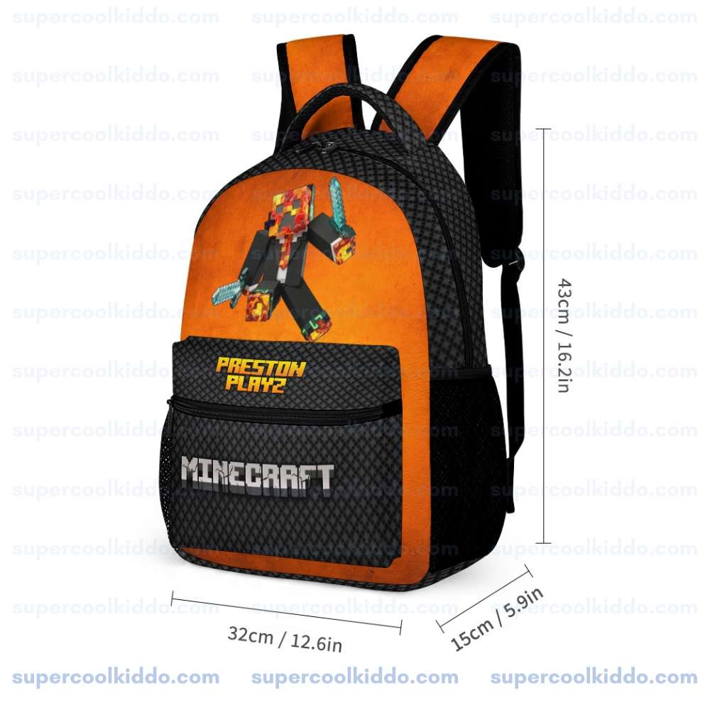 Preston Playz Minecraft Orange and Black Backpack, Prestonplayz 3 piece custom backpack set