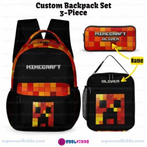 Preston Playz Minecraft Orange and Black Backpack for School, Personalized Red and Orange Pixel Creeper 3 Piece Backpack Set. Cool Kiddo Preston Playz Minecraft Orange and Black Backpack for School, Personalized Red and Orange Pixel Creeper 3 Piece Backpack Set.
