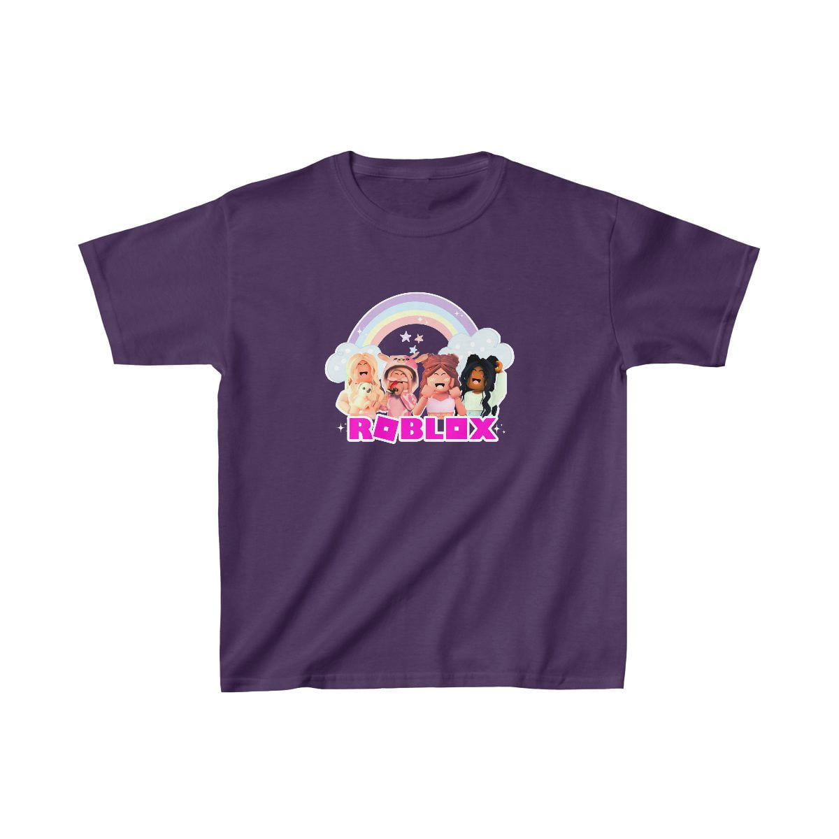 Roblox Girl Pink Kids Heavy Cotton™ Tee With Characters On Front and Roblox Logo in the Back Cool Kiddo 18