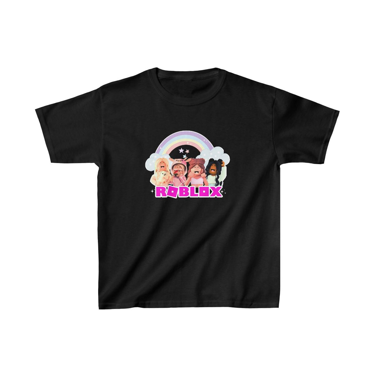 Roblox Girl Pink Kids Heavy Cotton™ Tee With Characters On Front and Roblox Logo in the Back Cool Kiddo 14