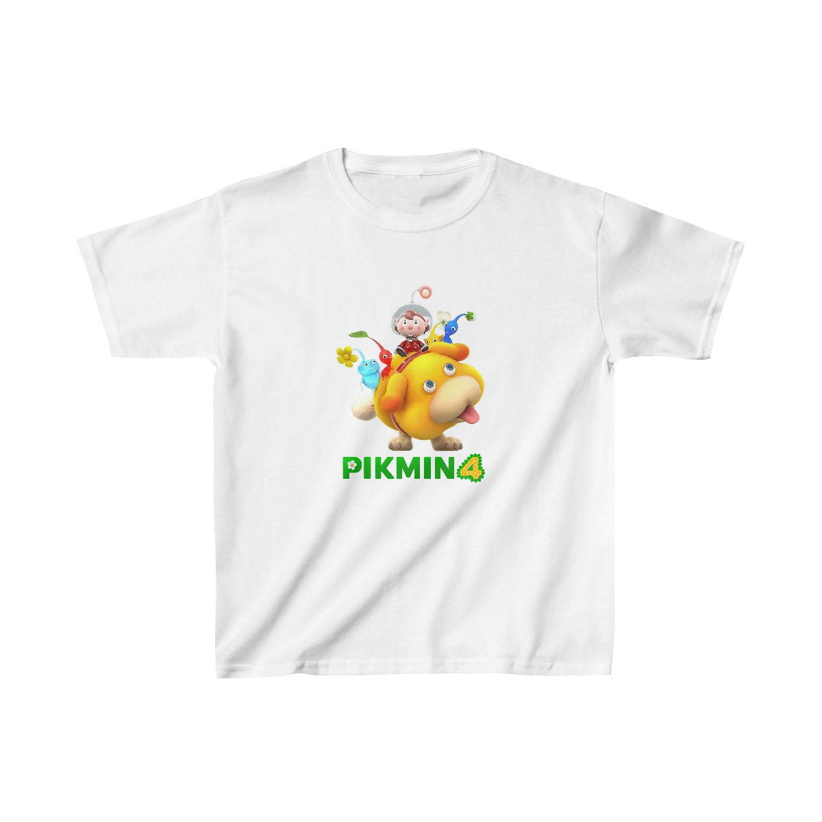 Pikmin 4 Kids Heavy Cotton™ Tee with Characters in the Front and Logo in the Back Cool Kiddo 14