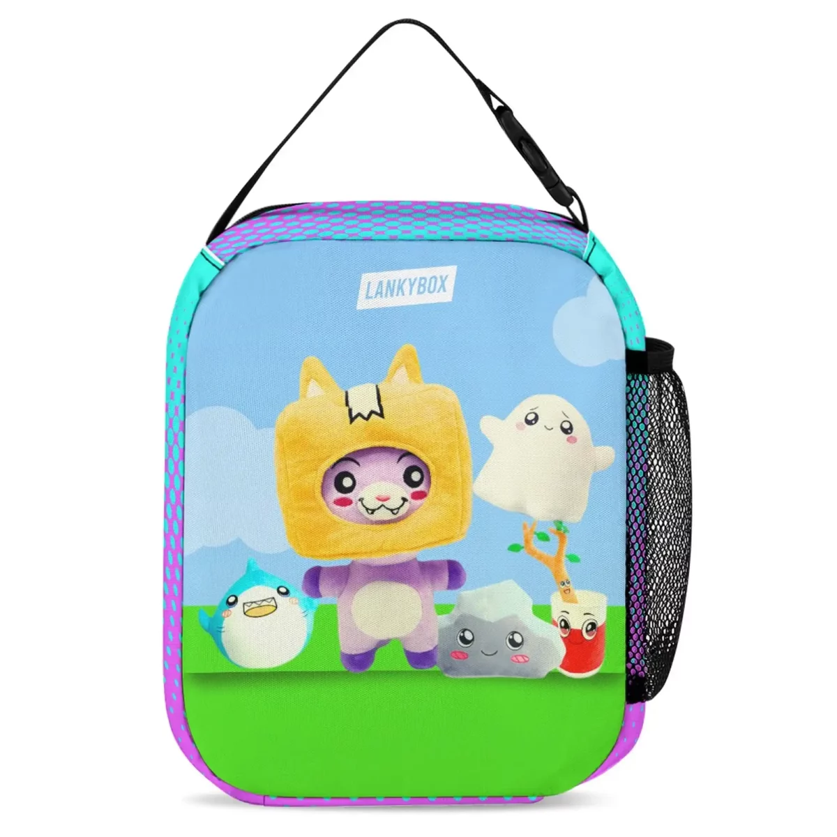 LANKYBOX Three-Piece Set – Book Bag, Lunch Bag, and Pencil Case – Multicolor Foxy and Boxy Characters and Donuts Backpack Cool Kiddo 12