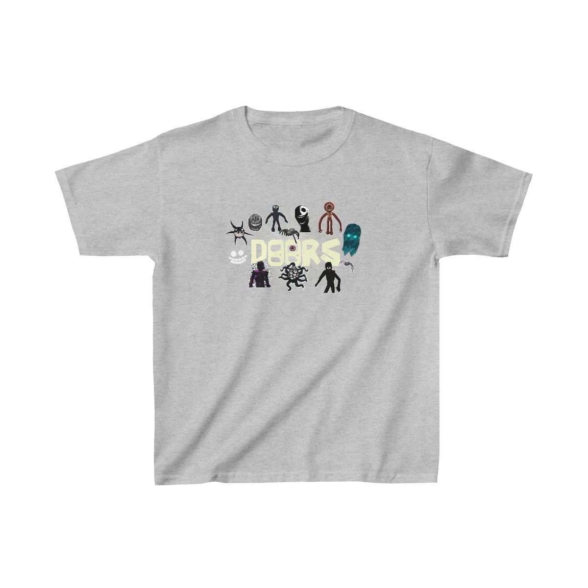 Roblox DOORS Logo and Horror Characters Kids Heavy Cotton™ Tee (Front and Back Print) Cool Kiddo 22