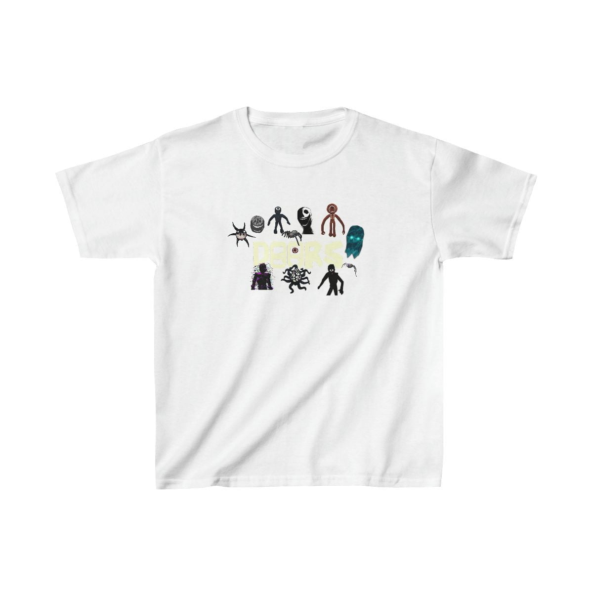 Roblox DOORS Logo and Horror Characters Kids Heavy Cotton™ Tee (Front and Back Print) Cool Kiddo 14