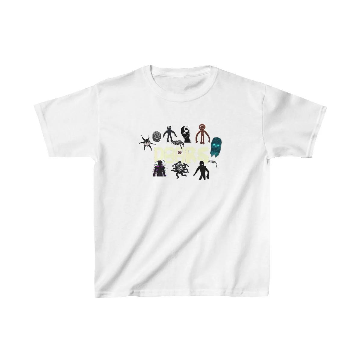 Roblox DOORS Logo and Horror Characters Kids Heavy Cotton™ Tee (Front and Back Print) Cool Kiddo 14