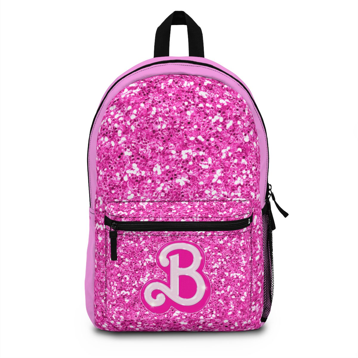 Pink Glitter Simulation Barbie Backpack with Logo on the Front Pocket Cool Kiddo 10