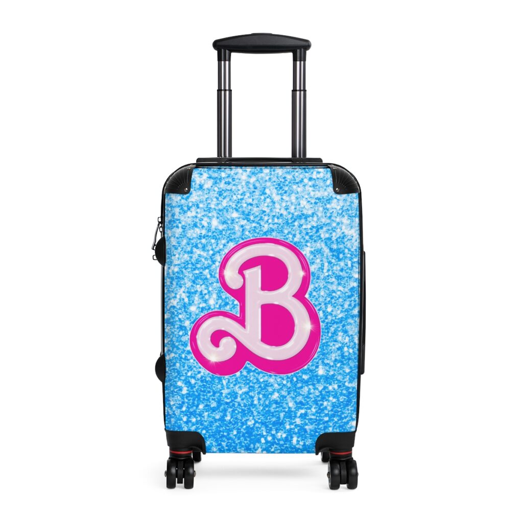 Sky Blue Glitter Simulation Barbie Logo Magic Carry-On Suitcase Cool Kiddo Sky Blue Glitter Simulation Barbie Logo Magic Carry-On Suitcase