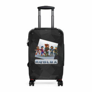 Roblox Suitcase for Children, Roblox Games. Black Suitcase with Geometric Background. Carry-On Suitcase Cool Kiddo