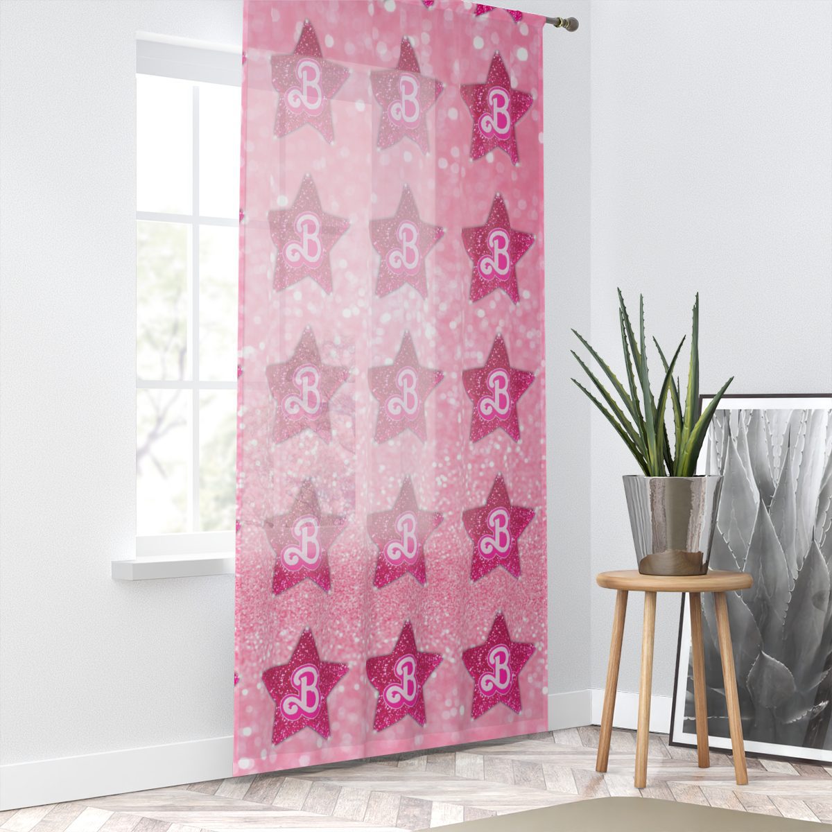 Pink Glitter Simulation Star Shine Barbie Window Curtain Cool Kiddo 12