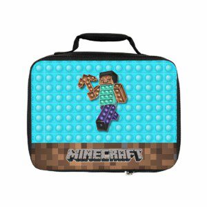 Blue and Brown Minecraft Lunchbox with Print inspired by POP IT silicone figures Lunch Bag Cool Kiddo