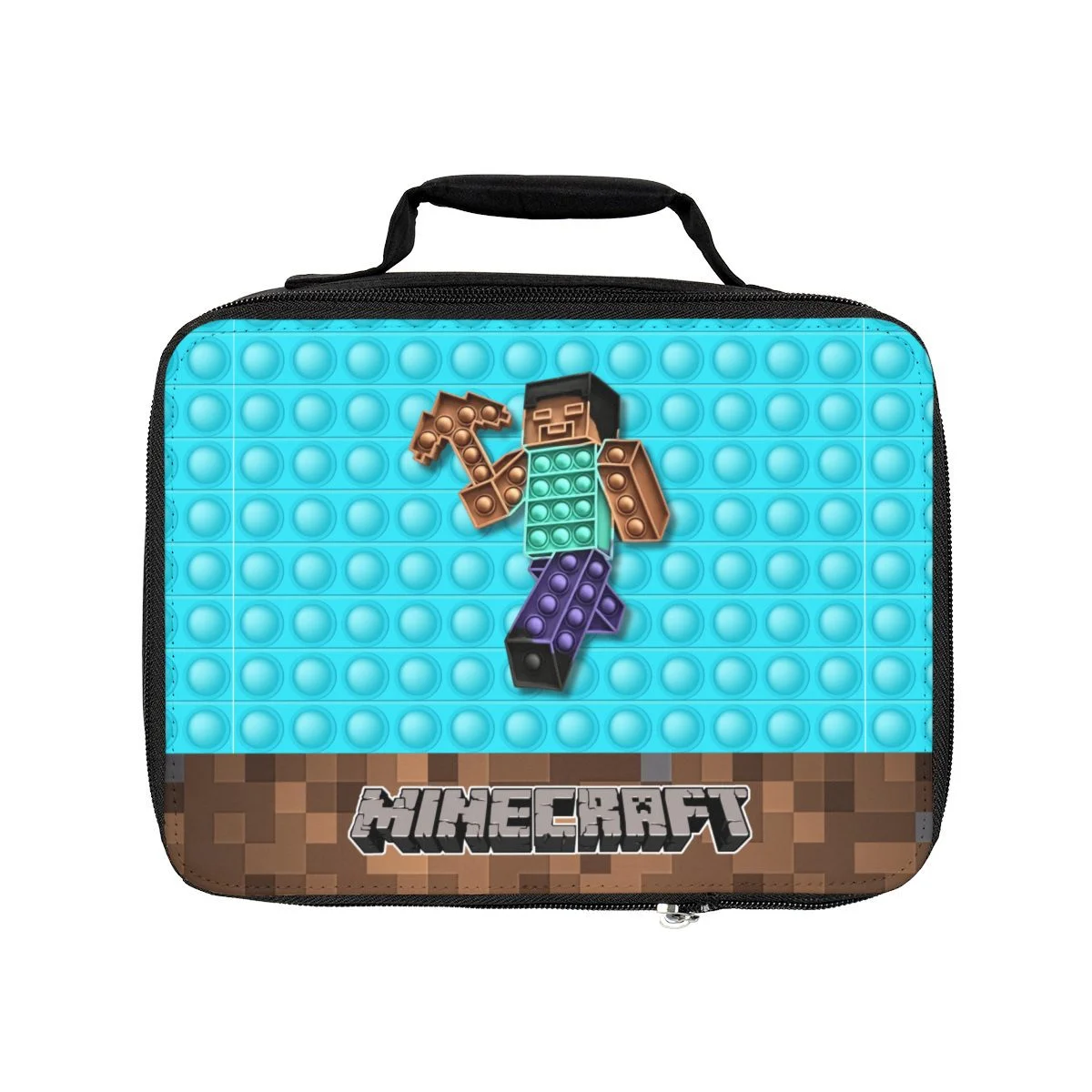 Blue and Brown Minecraft Lunchbox with Print inspired by POP IT silicone figures Lunch Bag Cool Kiddo 10