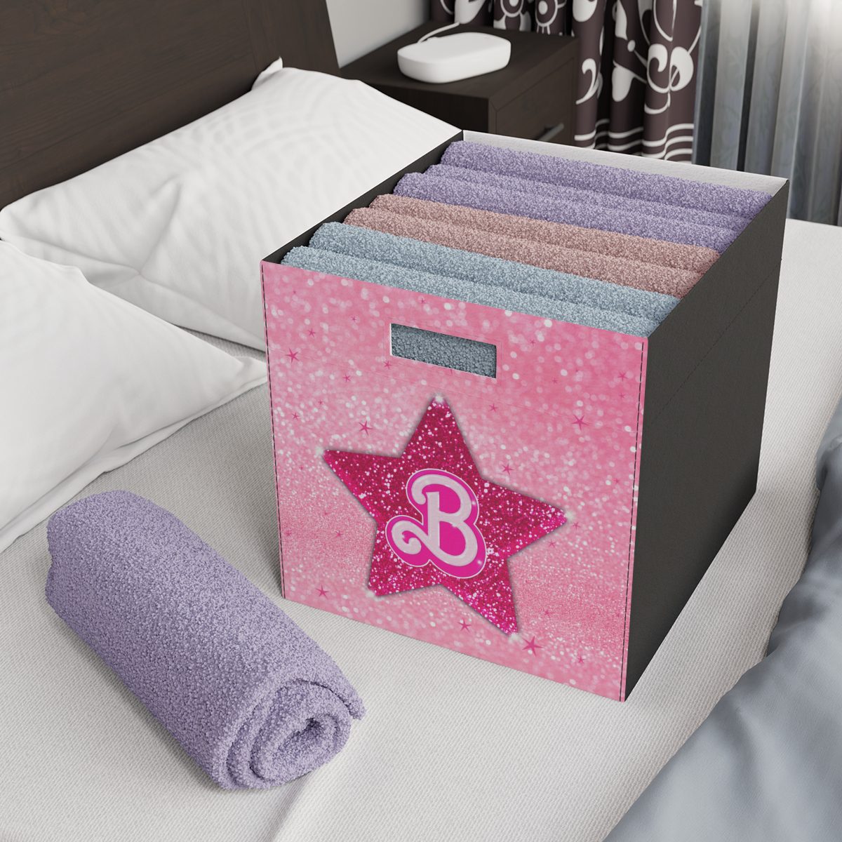 Barbie Logo and Symbol Pink Glitter Simulation Felt Storage Box Cool Kiddo 18