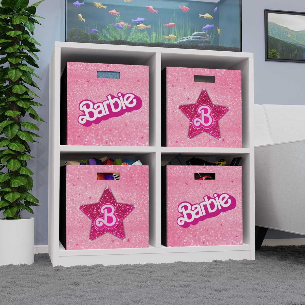 Barbie Logo and Symbol Pink Glitter Simulation Felt Storage Box Cool Kiddo 10