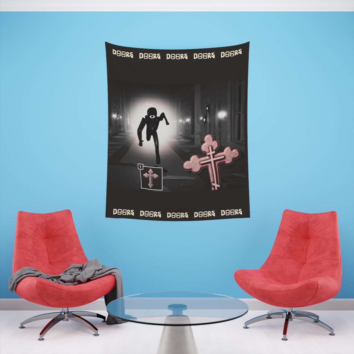 Roblox DOORS Horror Tapestries Crucifix Item Against Seek Printed Wall Tapestry for Halloween Cool Kiddo 14