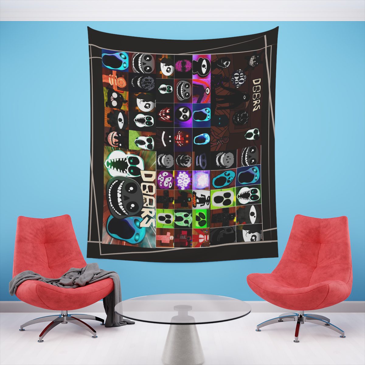 Invite your friends to a terrifying Halloween party with the DOOR ROBLOX horror tapestries.  Printed Wall Tapestry Cool Kiddo 38