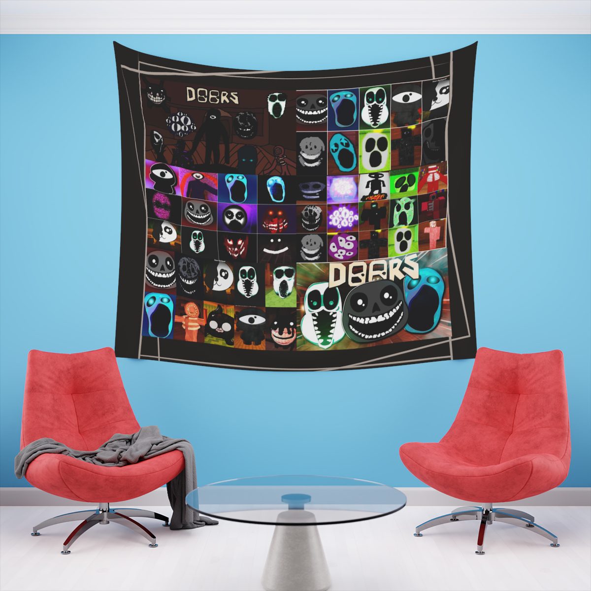 Invite your friends to a terrifying Halloween party with the DOOR ROBLOX horror tapestries.  Printed Wall Tapestry Cool Kiddo 40