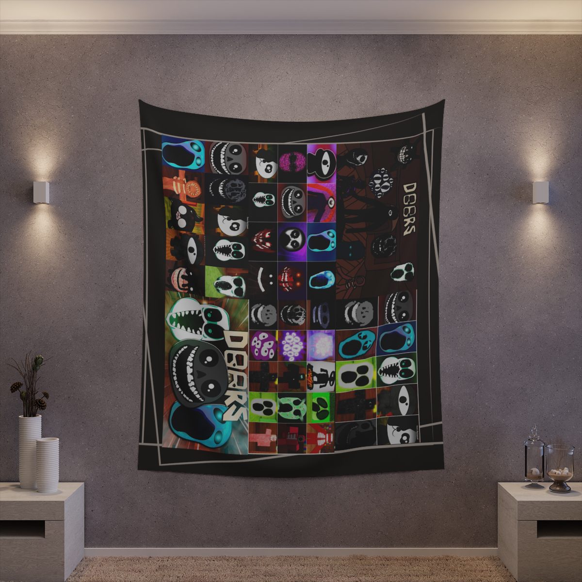 Invite your friends to a terrifying Halloween party with the DOOR ROBLOX horror tapestries.  Printed Wall Tapestry Cool Kiddo 42