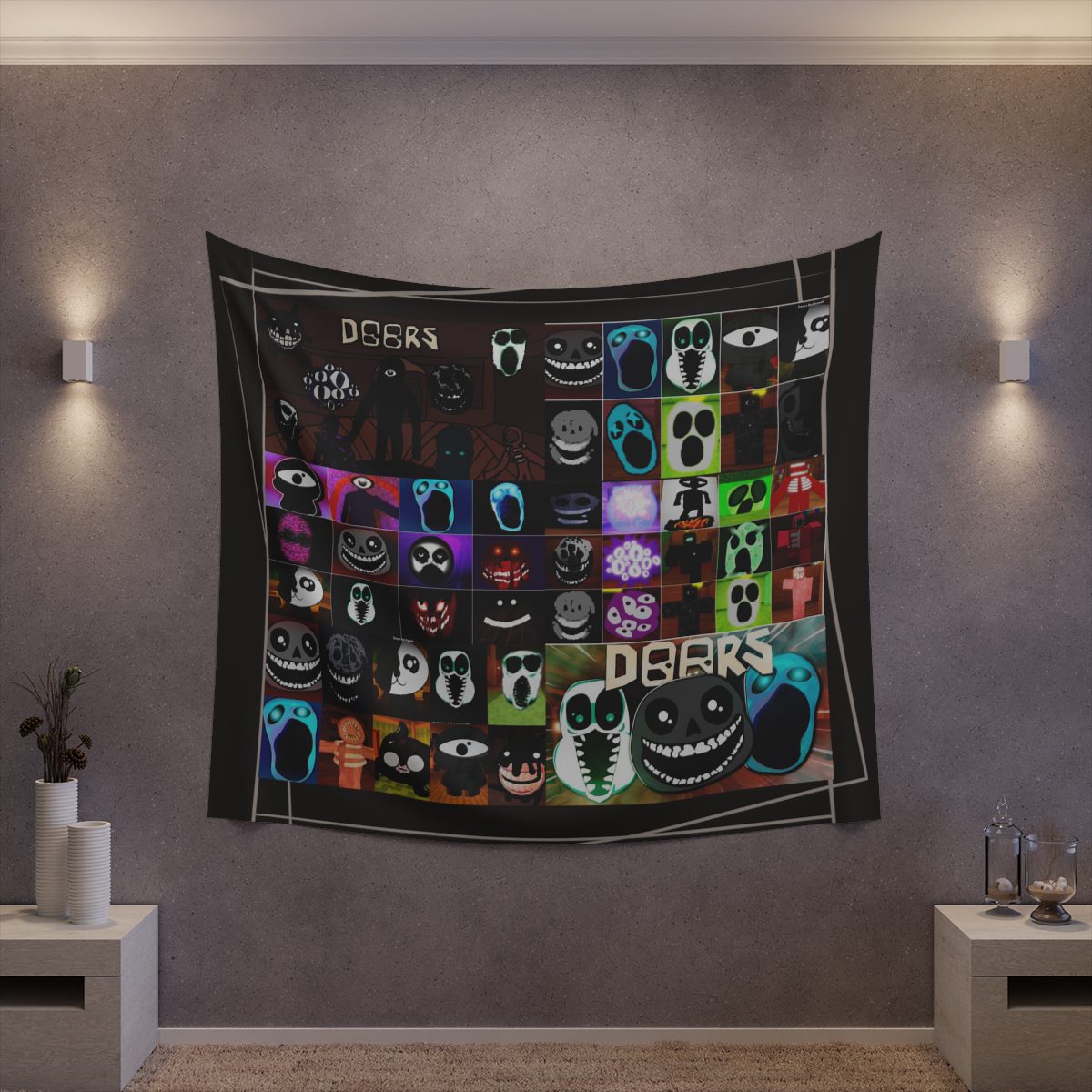 Invite your friends to a terrifying Halloween party with the DOOR ROBLOX horror tapestries.  Printed Wall Tapestry Cool Kiddo 44