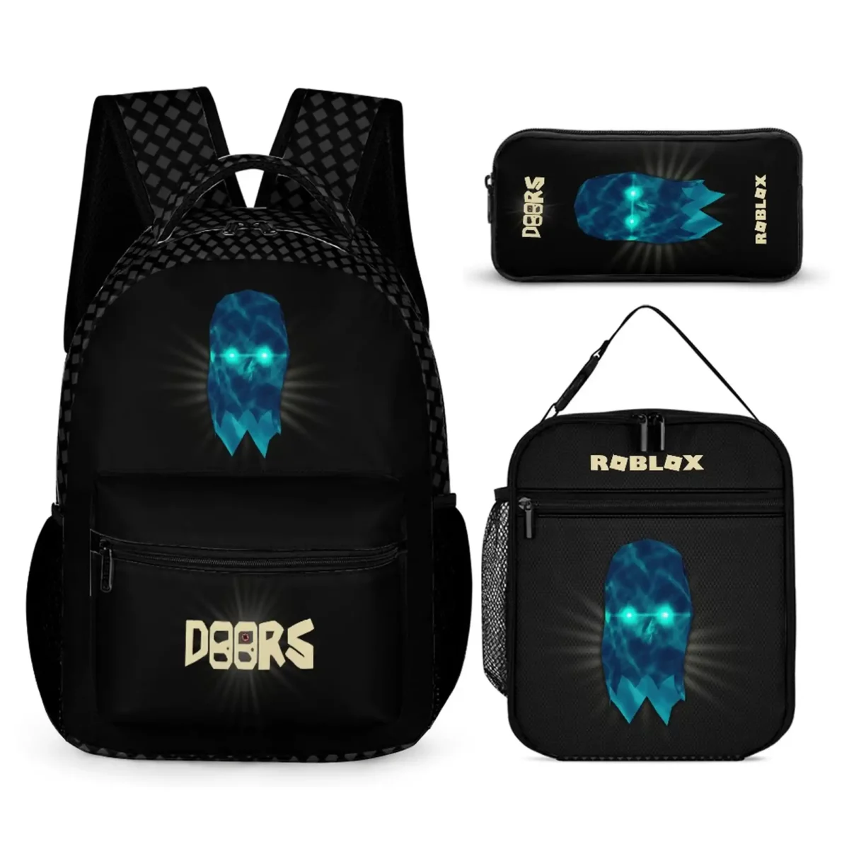 Roblox Doors HALT Entity Black Three-Piece Set – Book Bag, Lunch Bag, and Pencil Case | Horror Game Backpack Cool Kiddo 10