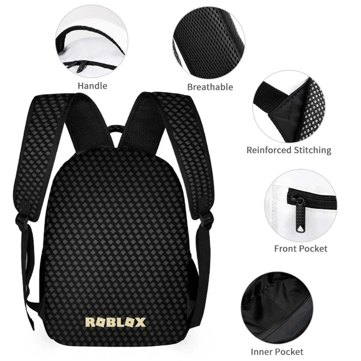 Roblox Doors HALT Entity Black Three-Piece Set – Book Bag, Lunch Bag, and Pencil Case | Horror Game Backpack Cool Kiddo 24