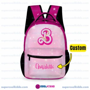 Book Bag Customizable Name Barbie Pink and Fuchsia Backpack
