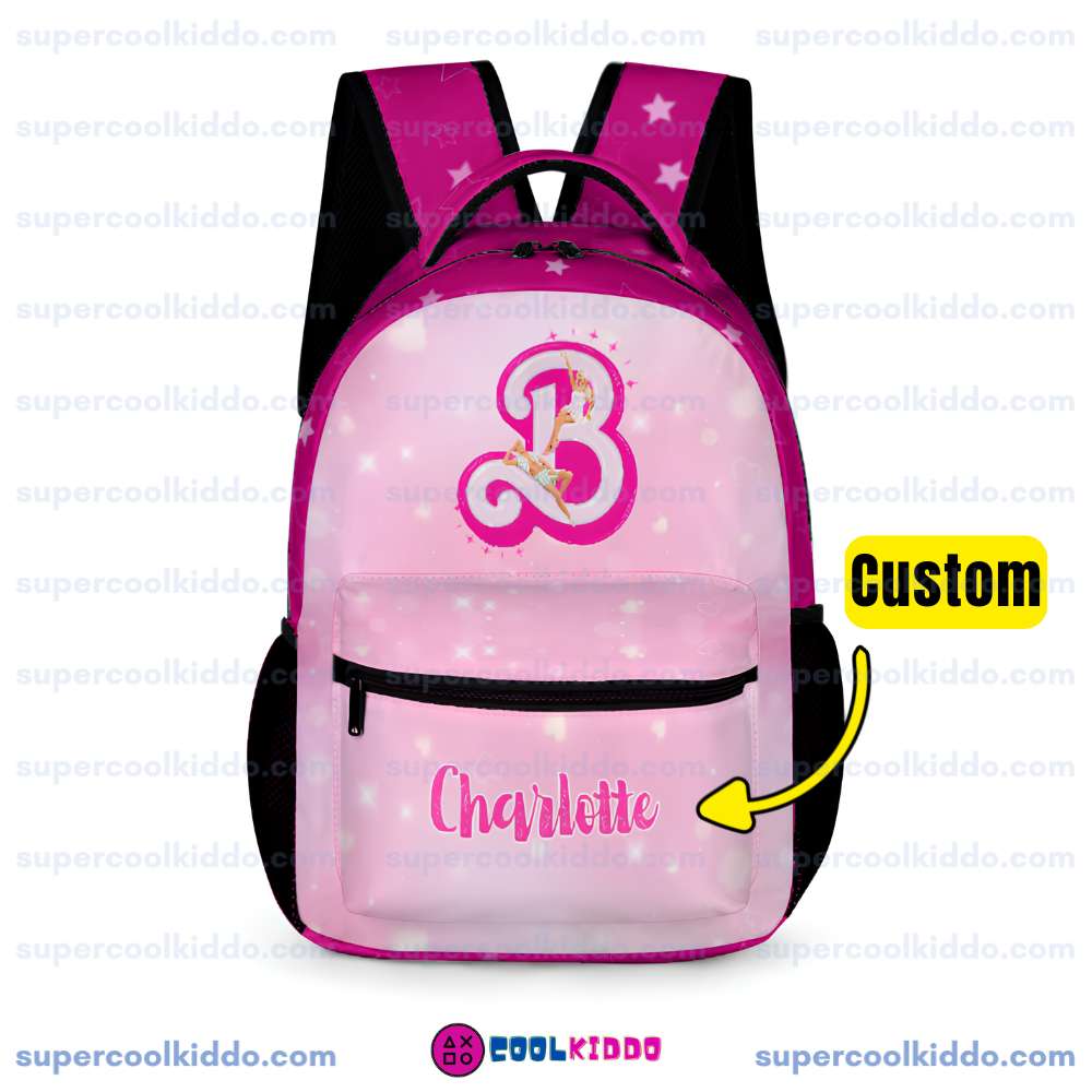 Book Bag Customizable Name Barbie Pink and Fuchsia Backpack