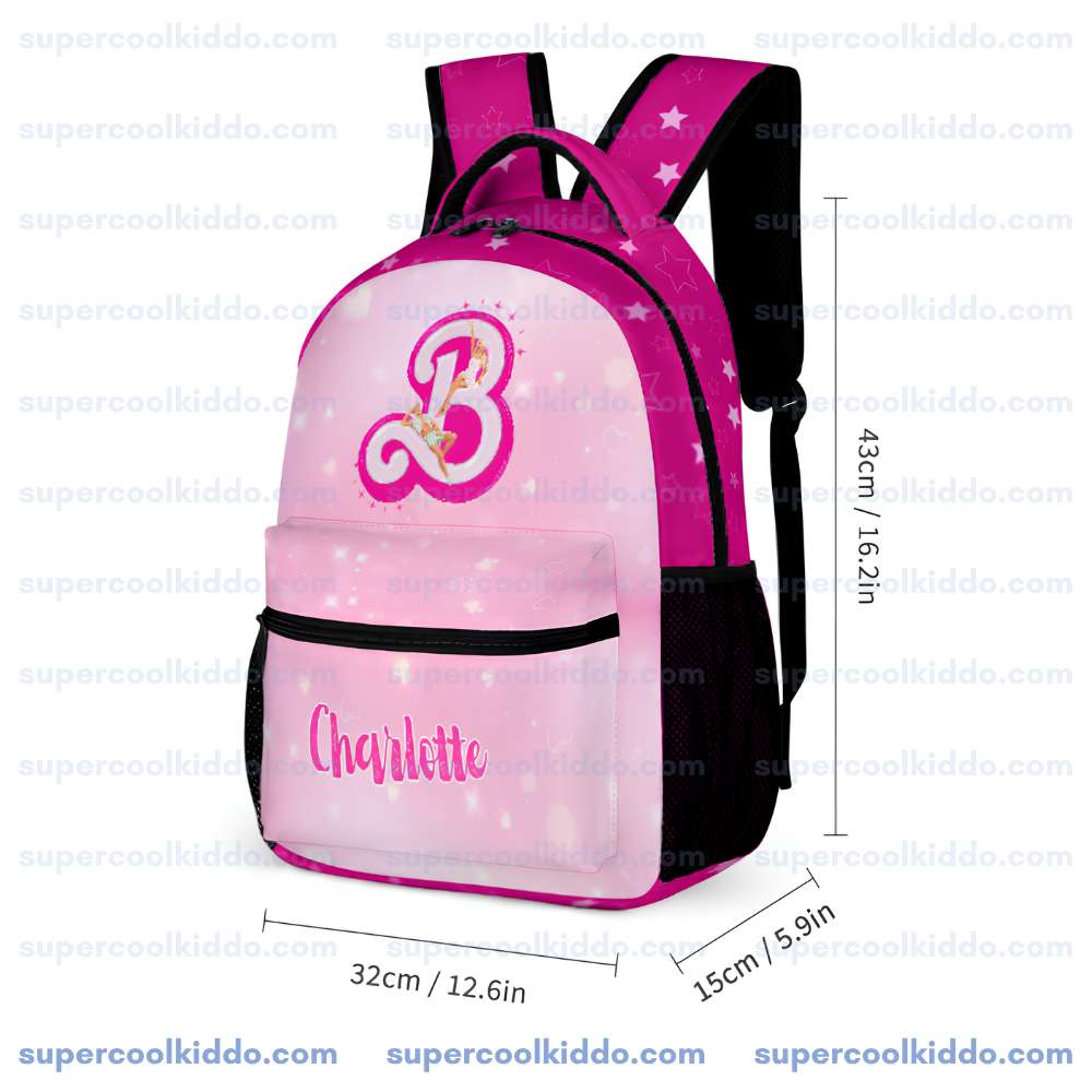 Book Bag Customizable Name Barbie Pink and Fuchsia Backpack