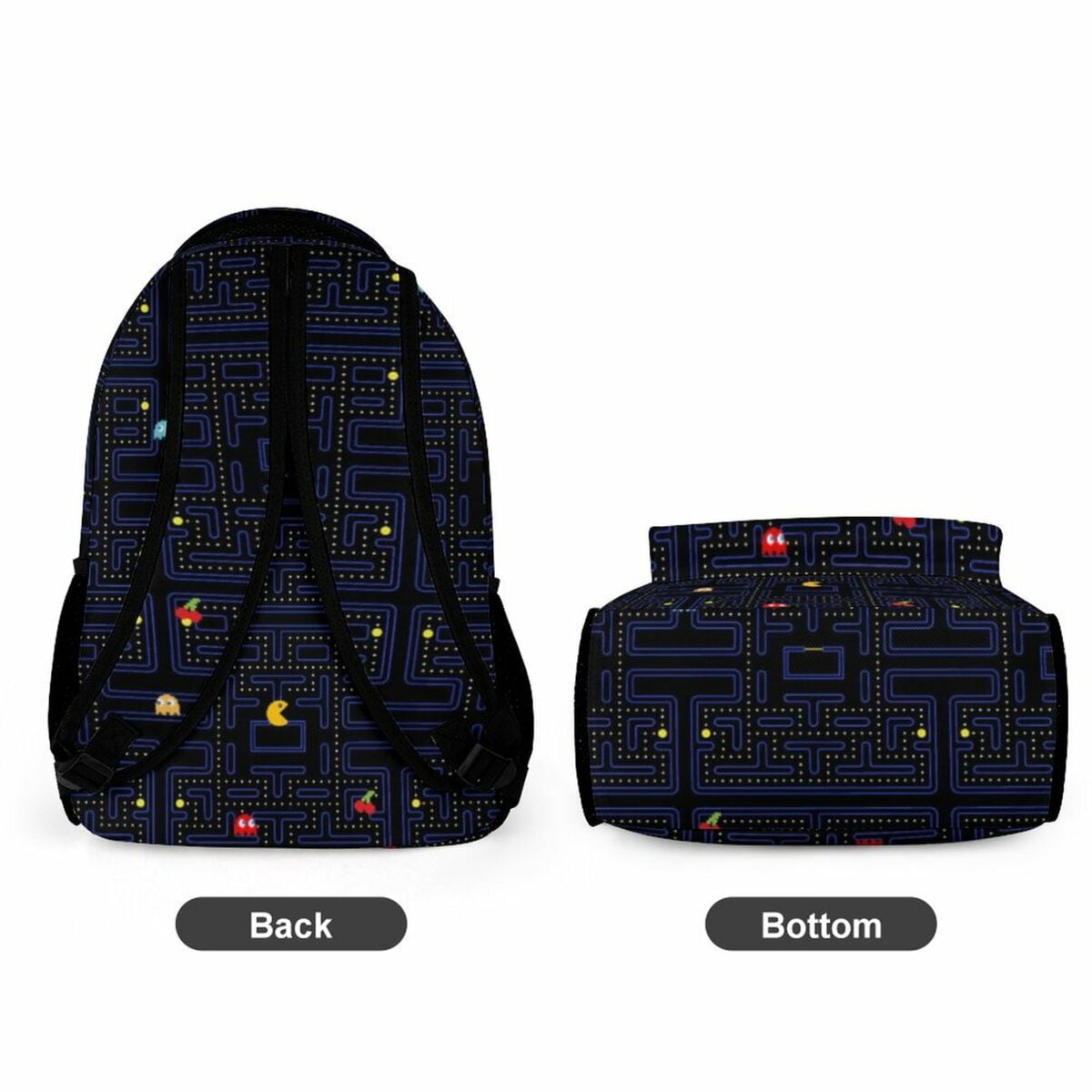Pac-Man Retro Videogame Black Backpack Lightweight Waterproof Adjustable Straps Cool Kiddo 18