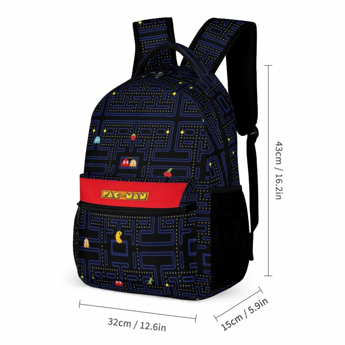 Pac-Man Retro Videogame Black Backpack Lightweight Waterproof Adjustable Straps Cool Kiddo 24