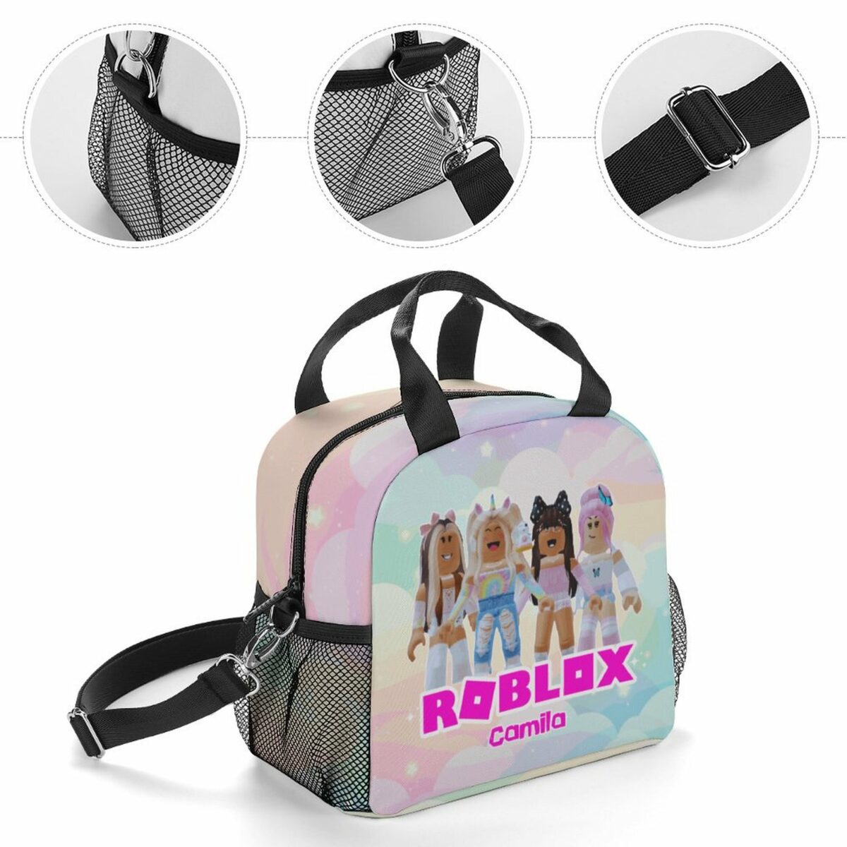 Customizable Name Roblox Girls Insulated Lunch Crossbody Bag with Strap for School, Beach, Picnic Cool Kiddo 18