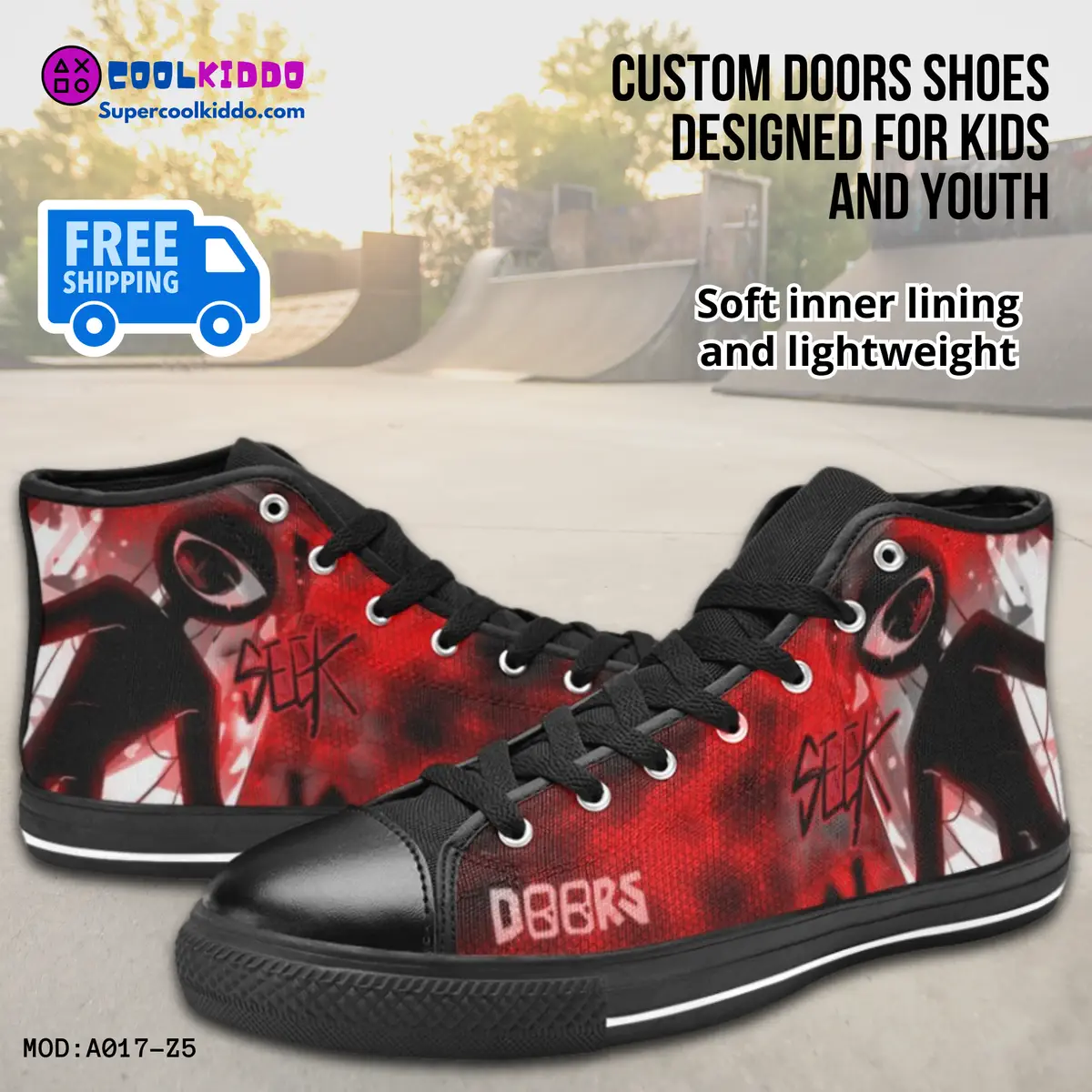 Roblox Doors Inspired High Top Shoes for Kids/Youth – “Seek” Character Print. High-Top Sneakers Cool Kiddo 12