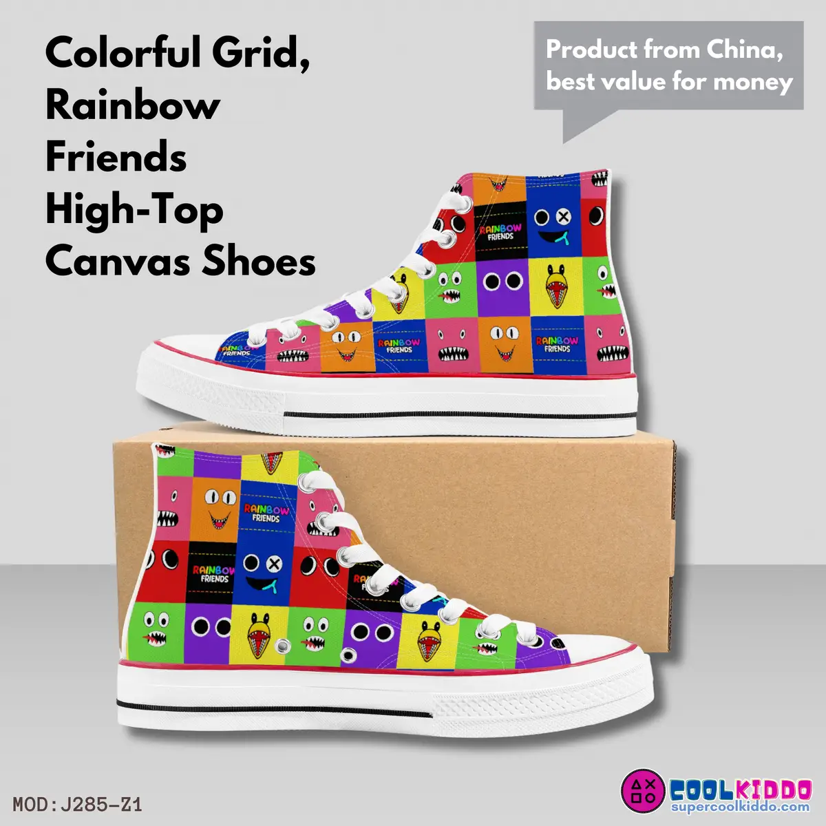 Roblox Rainbow Friends High-Top Sneakers – Canvas – Fun Character Print Cool Kiddo 10
