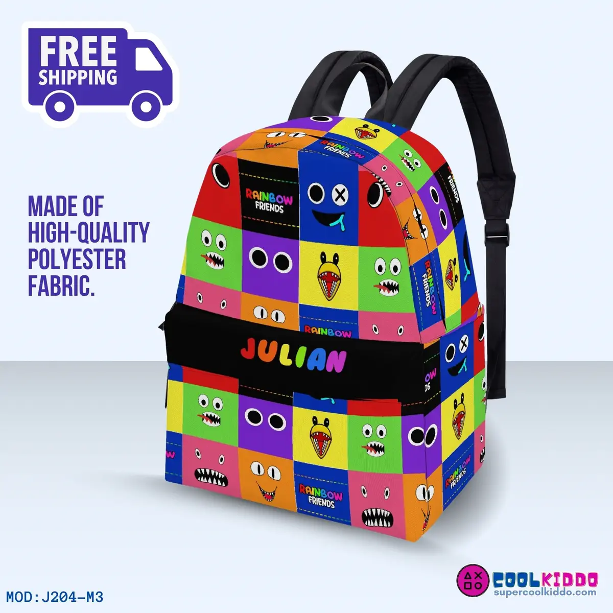 Colorful Rainbow Friends Personalized Name Backpack – Roblox Grid Print Cool Kiddo 10