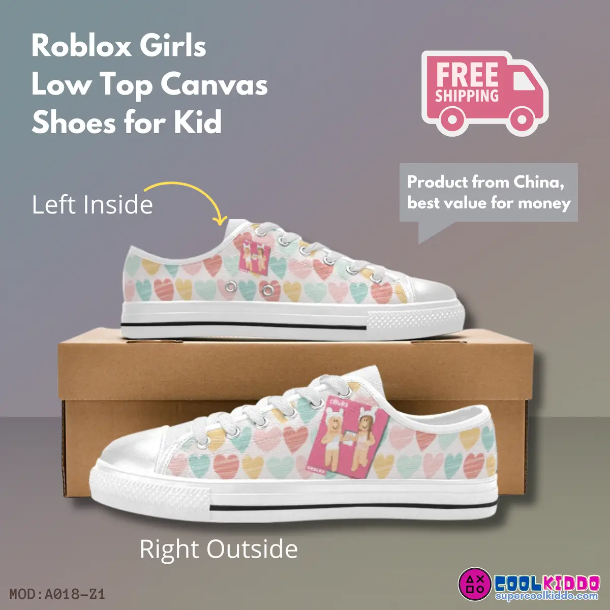 Roblox Girls Heartbeat, Low-Top Sneakers, Roblox Print Shoes Cool Kiddo 10