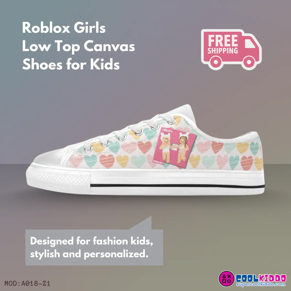 Roblox Girls Heartbeat, Low-Top Sneakers, Roblox Print Shoes Cool Kiddo 12