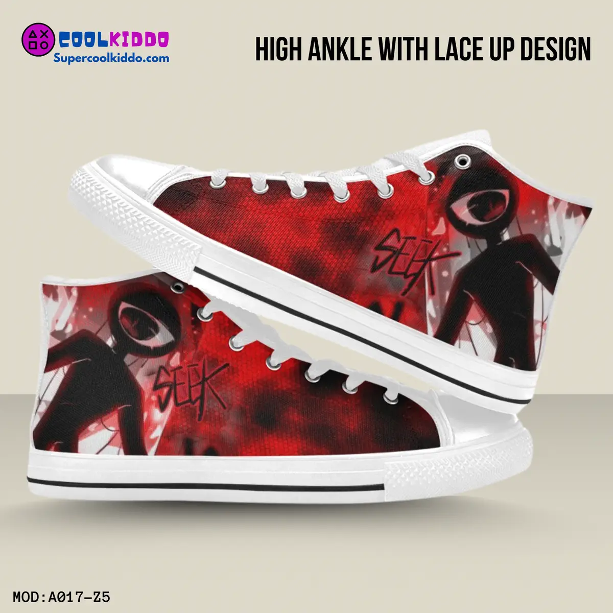 Roblox Doors Inspired High Top Shoes for Kids/Youth – “Seek” Character Print. High-Top Sneakers Cool Kiddo 16