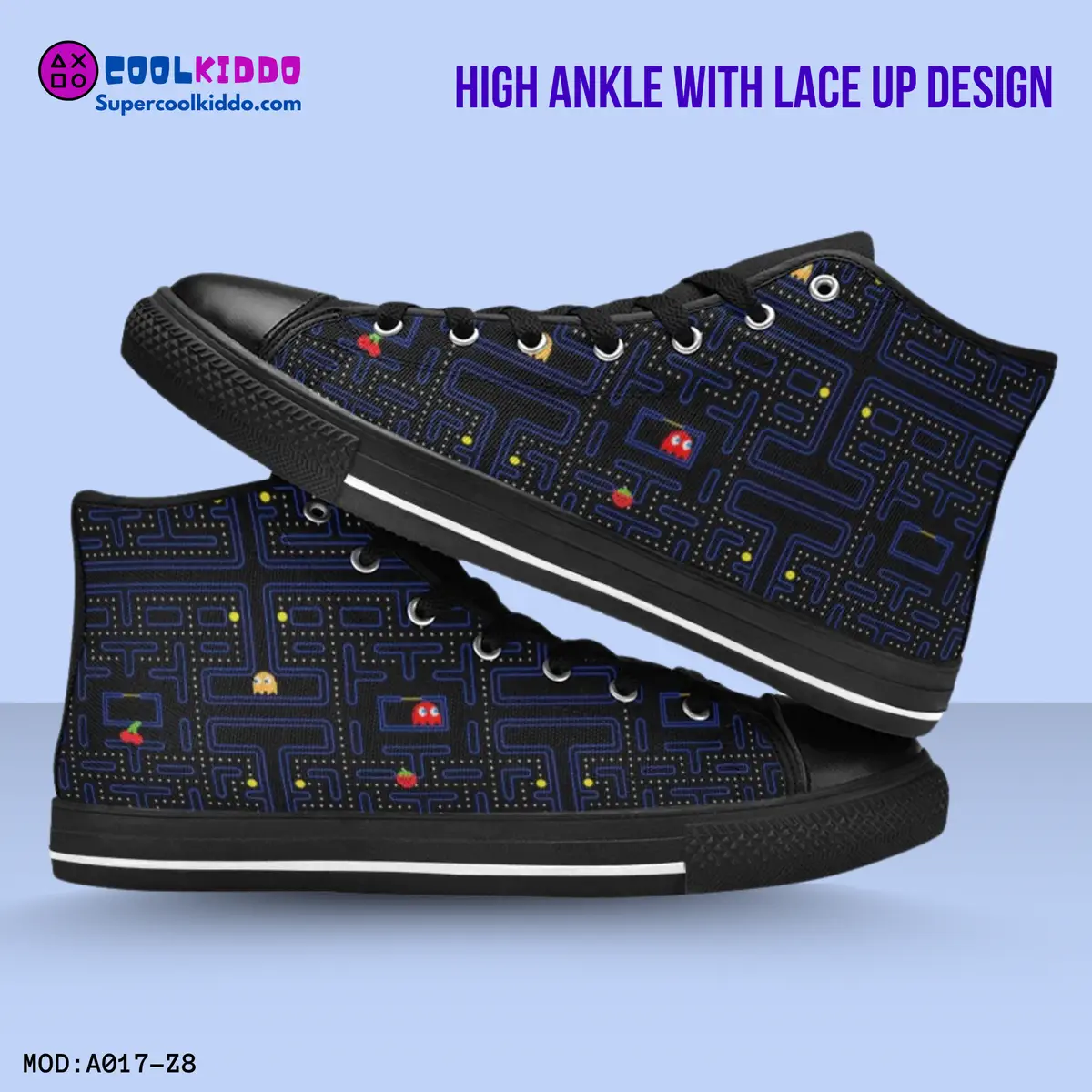 Pac Man Vintage Video Game High Top Sneakers – Custom Canvas Shoes for Kids/Youth Cool Kiddo 14