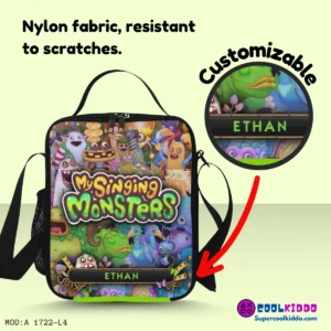 My Singing Monsters Insulated Lunch Bag, Personalized, Nylon Construction, Easy to Clean, Kids Lunchbox Cool Kiddo