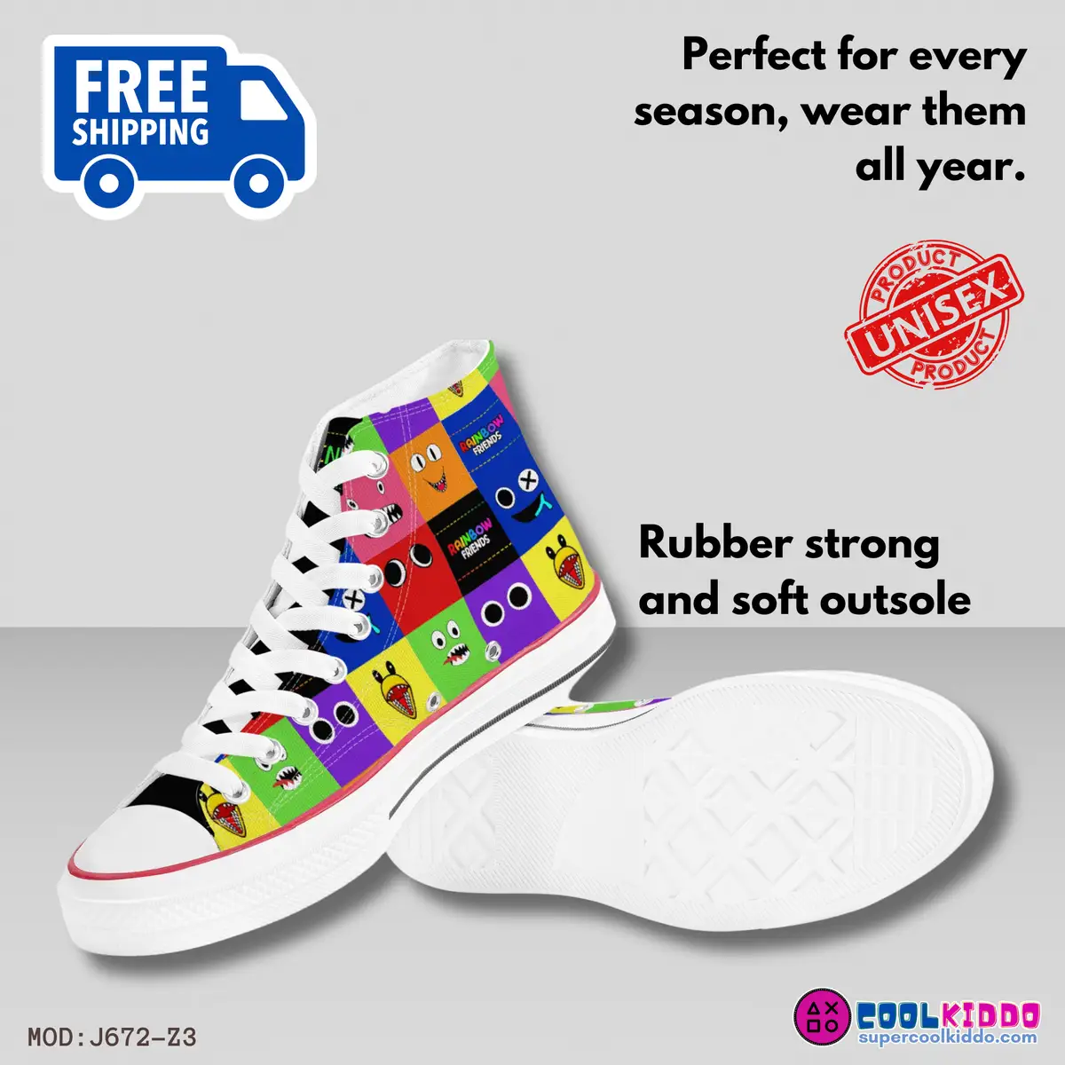 Roblox Rainbow Friends High-Top Sneakers – Canvas – Fun Character Print Cool Kiddo 20