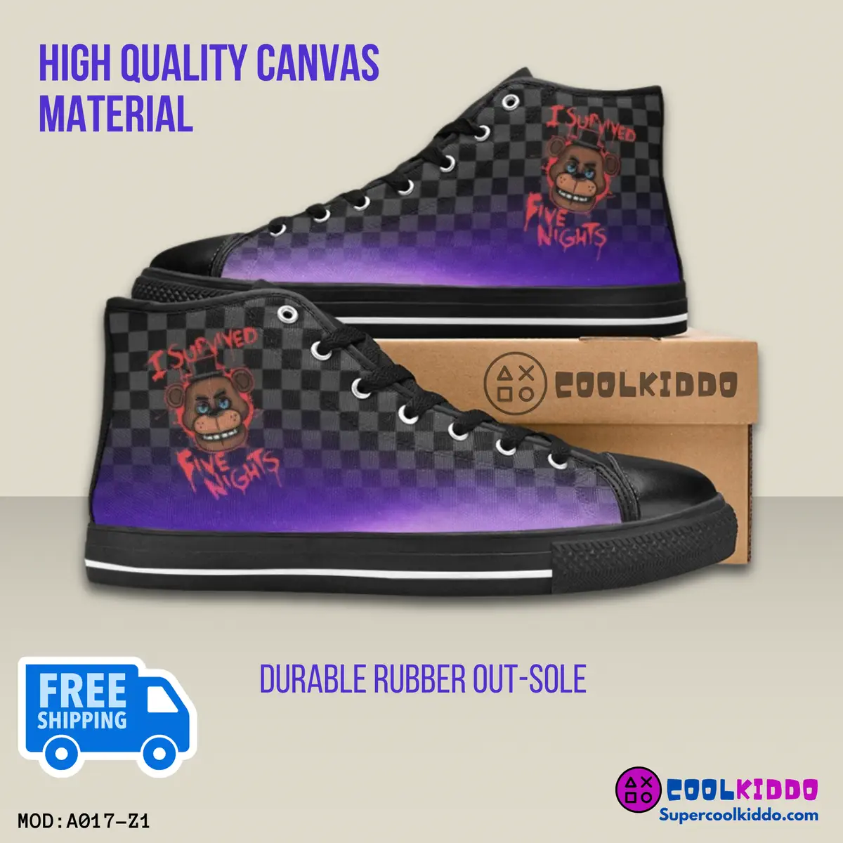 Five Nights at Freddy’s Movie Inspired High Top Shoes for Kids/Youth – Sneakers, Horror FNAF Movie Characters Cool Kiddo 14