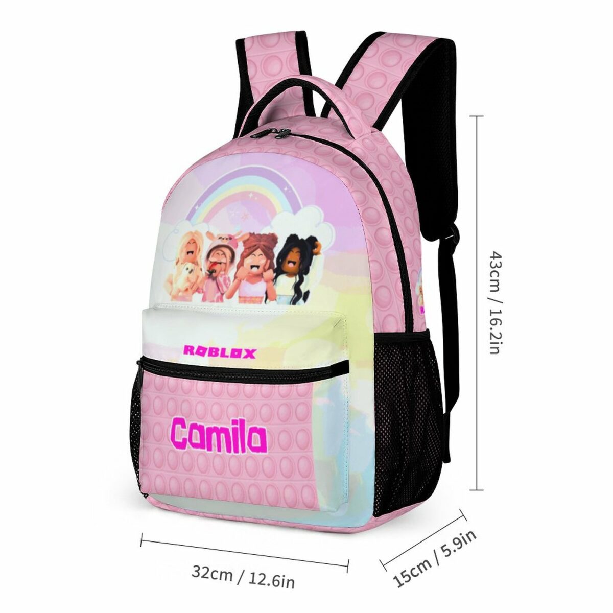 Personalized Name, Pink Roblox Girls Backpack with Avatars Characters on front Cool Kiddo 12
