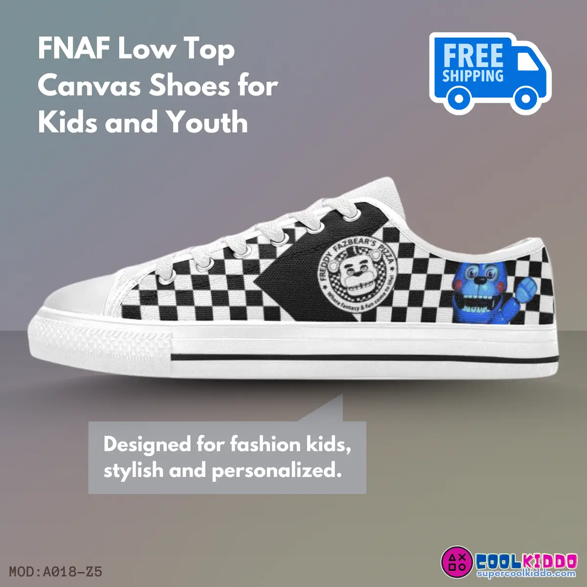 Five Nights at Freddy’s Chess pattern Low-Top Sneakers – FNAF Shoes with Freddy’s Pizza Logo, Cupcake and Bonnie, For Kids and Youth Cool Kiddo 14